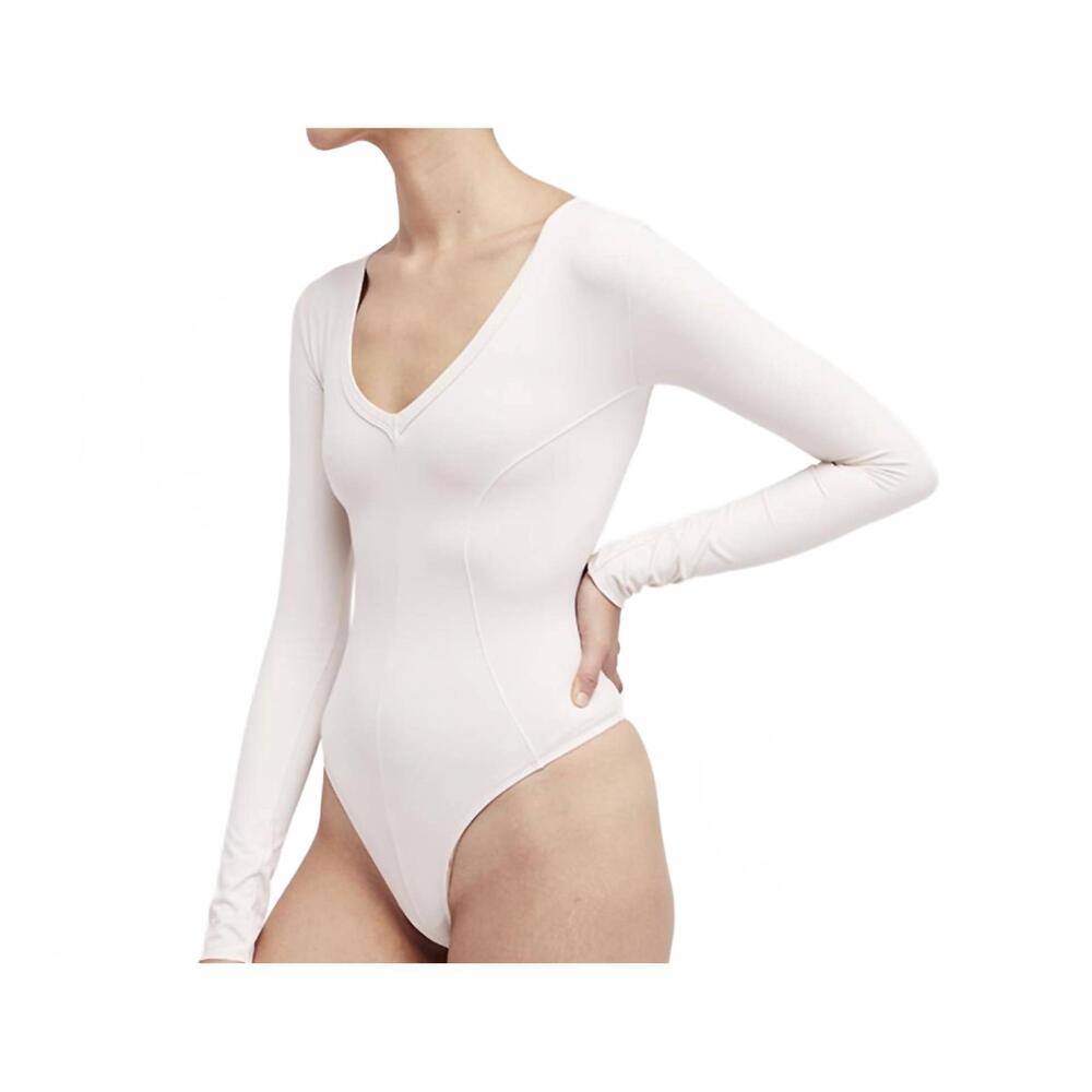 NEW FREE PEOPLE super soft deep v bodysuit in neutral
